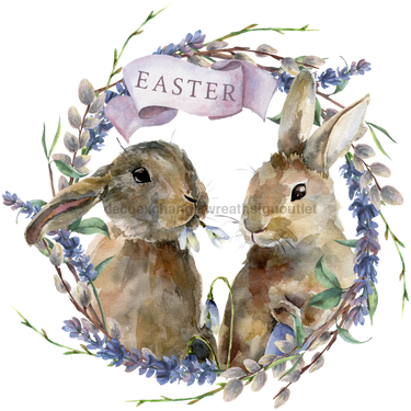 Wreath Sign, Lavender Easter, Round Easter Sign, Rabbits Easter Sign, DECOE-505, Sign For Wreath, DecoExchange - DecoExchange